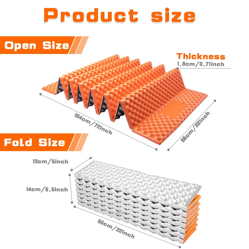 TIYURENER Closed Cell Foam Sleeping Pad,Folding Sleeping Pad Backpacking,Moisture-Proof Foldable Sleeping Pad, Lightweight,Sleeping Mat for Camping Hiking Backpacking Car Camping Mats (Orange) - Image 2