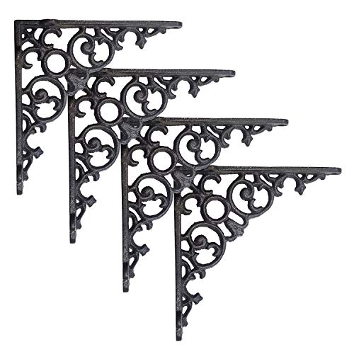 NACH Decorative Shelf Brackets, 4 Pack of 6 x 1.3 x 6 inch, Black Cast Iron Shelf Support Bracket - Metal Shelf Brackets for Wall - Victorian Shelf Bracket - Image 1
