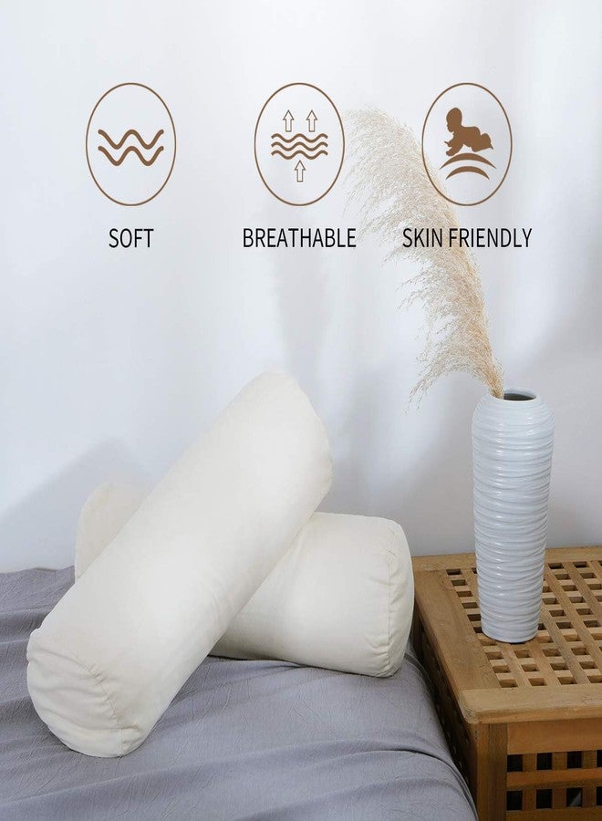 Lofe Organic Cotton Pillow Case - One Pack 17''×6'' Cylindrical Pillow Cover - 300 TC Thread Count - Soft and Breathable - Off White - Image 5