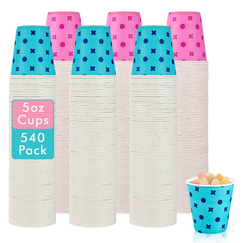 LITOPAK 540 Pack 5 oz Disposable Paper Cups Pink and Blue Disposable Paper Snack Cups Small Mouthwash Mugs for Home Bathroom Picnic Party and Events