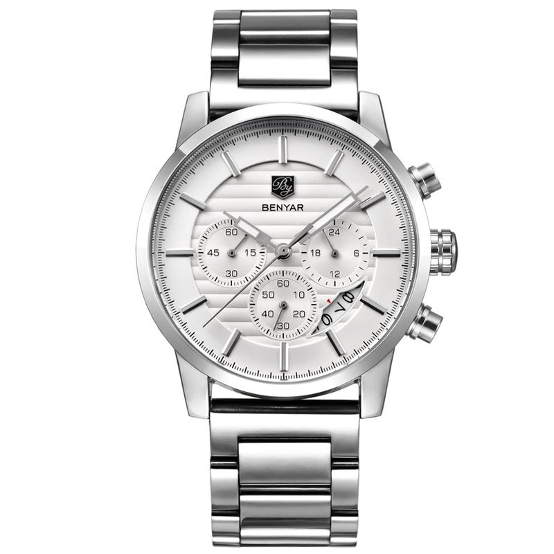 BY BENYAR BENYAR Quartz Chronograph Waterproof Watches Business and Sport Design Leather Band Strap Wrist Watch for Men - Image 1