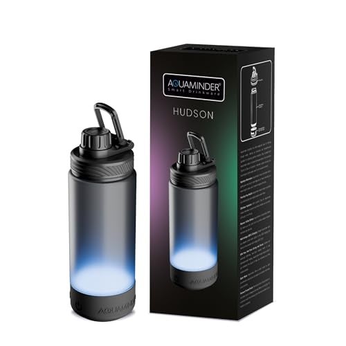 Aquaminder Smart Water Bottle Glows & Beeps to Remind You to Drink More 600 ml Chug Cap Bottle For Adults and Kids Perfect for Secret Santa Gift & Birthday Gift, Travel, Gym, Yoga, Hudson - Image 1