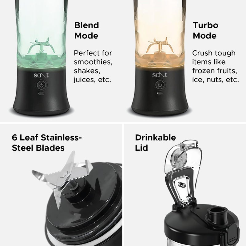 Salt PureBlend Ultra Portable Blender for Smoothies Protein Shakes Crushing Ice 4000 mAh Battery USBC Rechargeable 230W Motor with Turbo Mode 600ml Black - Image 5