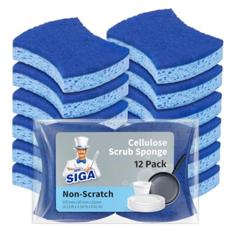 Non-Scratch Cellulose Scrub Sponge, Dual-Sided Dishwashing Sponge for Kitchen, 12 Pack - Image 1
