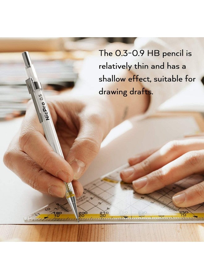 نيكبرو مجموعة أقلام رصاص ميكانيكية مكونة من 6 قطع مع حافظة قلم رصاص 0.3 و0.5 و0.7 و0.9 مم وحامل رصاص 2 مم (4B 2B Hb 2H) للكتابة الفنية والرسم مع مبراة عبوات الرصاص - Image 3