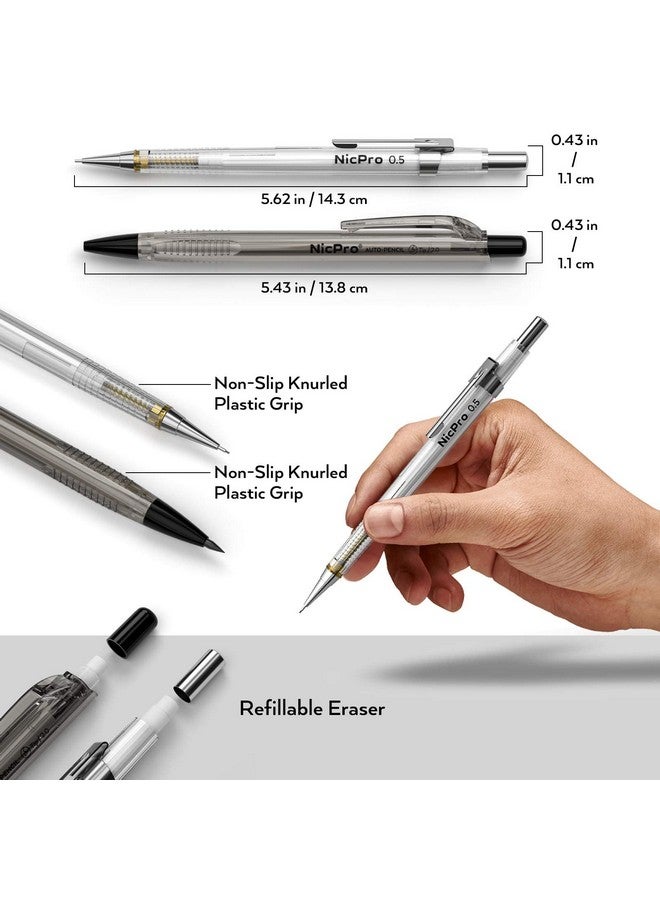 نيكبرو مجموعة أقلام رصاص ميكانيكية مكونة من 6 قطع مع حافظة قلم رصاص 0.3 و0.5 و0.7 و0.9 مم وحامل رصاص 2 مم (4B 2B Hb 2H) للكتابة الفنية والرسم مع مبراة عبوات الرصاص - Image 2