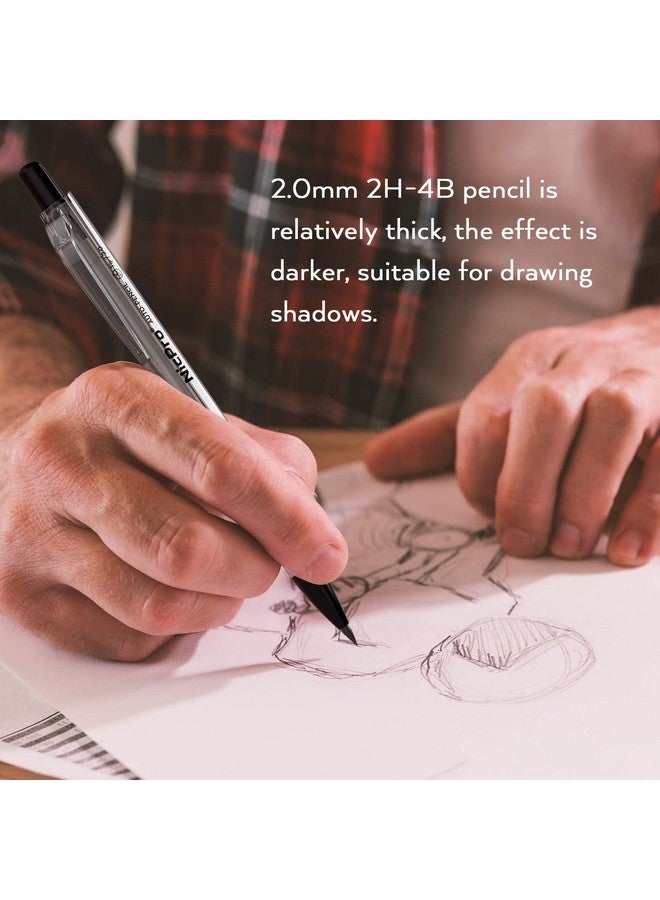 نيكبرو مجموعة أقلام رصاص ميكانيكية مكونة من 6 قطع مع حافظة قلم رصاص 0.3 و0.5 و0.7 و0.9 مم وحامل رصاص 2 مم (4B 2B Hb 2H) للكتابة الفنية والرسم مع مبراة عبوات الرصاص - Image 5