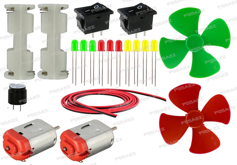 pgsa2z™ basic motor led hobby-kit - set of 20 items in 1 kit (2 dcmotor+2 battery holder+2 switch+buzzer+10 leds+2 propeller+wire) (Multi color) - Image 5
