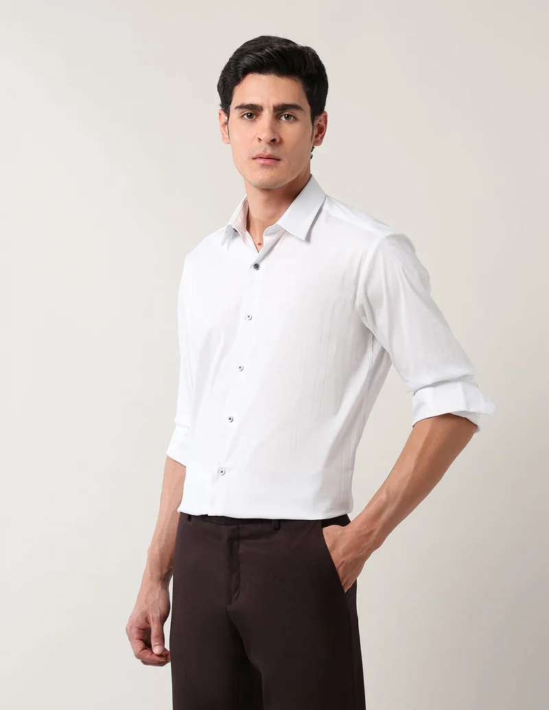 Arrow White Textured Manhattan Slim Fit Shirt for Men | Best Price UAE