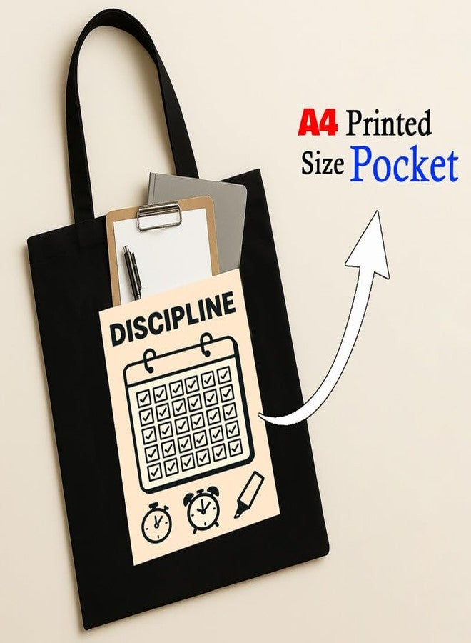 Megrok "Discipline Over Motivation Hustle Tote ? 16x14 Inch with Front A4 Pocket | Zipper Secure, Durable & Spacious for Daily Use - Image 4