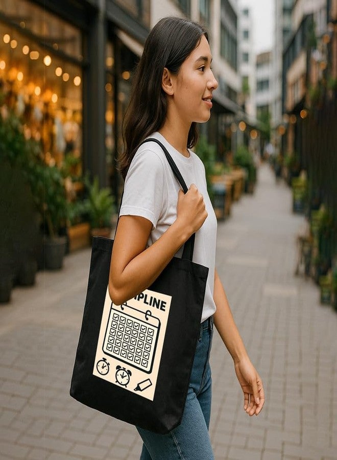 Megrok "Discipline Over Motivation Hustle Tote ? 16x14 Inch with Front A4 Pocket | Zipper Secure, Durable & Spacious for Daily Use - Image 2