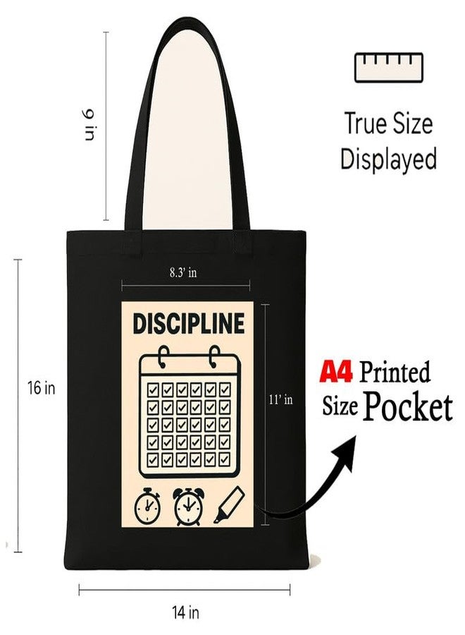 Megrok "Discipline Over Motivation Hustle Tote ? 16x14 Inch with Front A4 Pocket | Zipper Secure, Durable & Spacious for Daily Use - Image 5