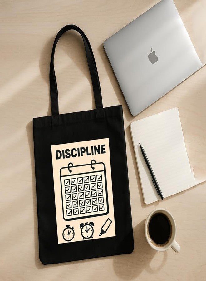 Megrok "Discipline Over Motivation Hustle Tote ? 16x14 Inch with Front A4 Pocket | Zipper Secure, Durable & Spacious for Daily Use - Image 3