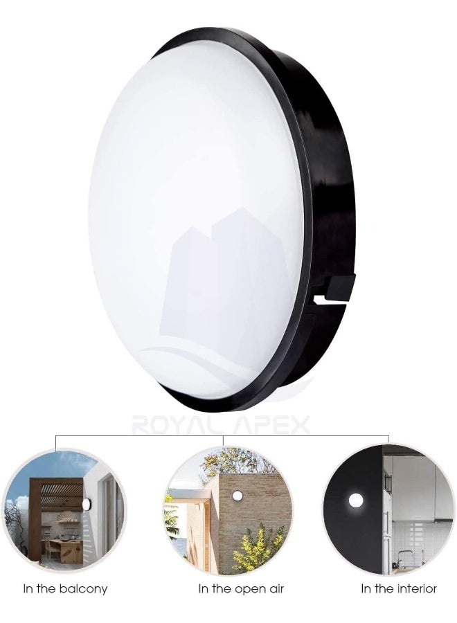 Royal Apex Led Surface Mounted Round Bulkhead Light Fitting With Black Trim For Indoor Hallway Corridor Garden Etc 18W - Image 4