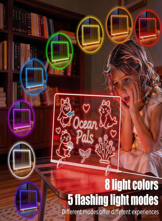 EKSPRINT LED Note Board with 8 Colors 6 Modes -13.7"X10" Acrylic Dry Erase Board, Led Drawing Board Includes Adapter, 14 Markers, Tracing Paper, Sketching Gifts for Kids/Girls/Teens - Image 3