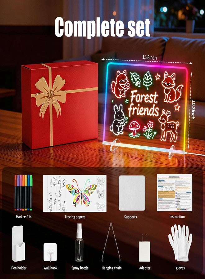 EKSPRINT LED Note Board with 8 Colors 6 Modes -13.7"X10" Acrylic Dry Erase Board, Led Drawing Board Includes Adapter, 14 Markers, Tracing Paper, Sketching Gifts for Kids/Girls/Teens - Image 2