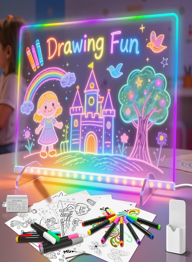 EKSPRINT LED Note Board with 8 Colors 6 Modes -13.7"X10" Acrylic Dry Erase Board, Led Drawing Board Includes Adapter, 14 Markers, Tracing Paper, Sketching Gifts for Kids/Girls/Teens - Image 1
