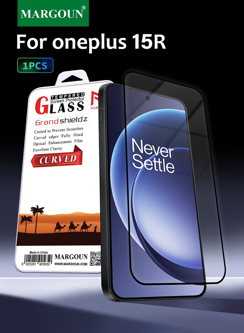 MARGOUN Screen Protector for OnePlus 15R 5G (2025/2026), 9H Full Coverage Tempered Glass, Fingerprint Unlock Compatible, HD Clarity & Scratch Resistant Case Friendly Screen Guard Clear - Image 1