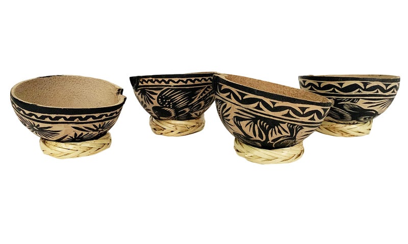 The Curated Pantry The Curated Pantry Mezcal Jicaras Small Shot Glass Size Holds 23 Ounces Handcarved from Mexico with Natural Fiber Base Black 4 