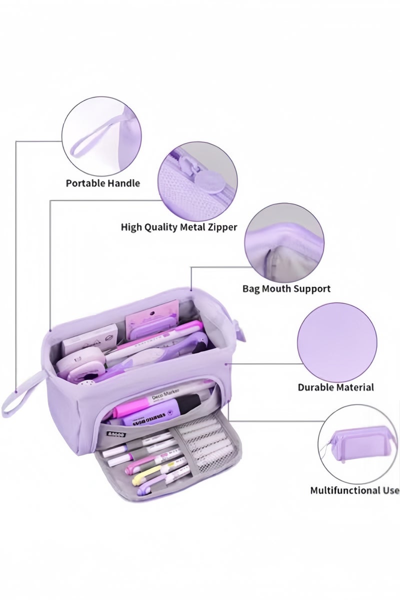 GGEROU Pencil Case For Girls Boys Secondary School, Multi Compartment Pencil Pouch Stationery Organizer,Aesthetic Pencil Bag Purple - Image 3