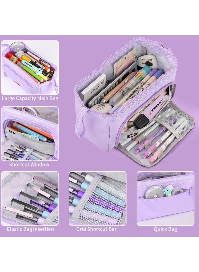 GGEROU Pencil Case For Girls Boys Secondary School, Multi Compartment Pencil Pouch Stationery Organizer,Aesthetic Pencil Bag Purple - Image 4
