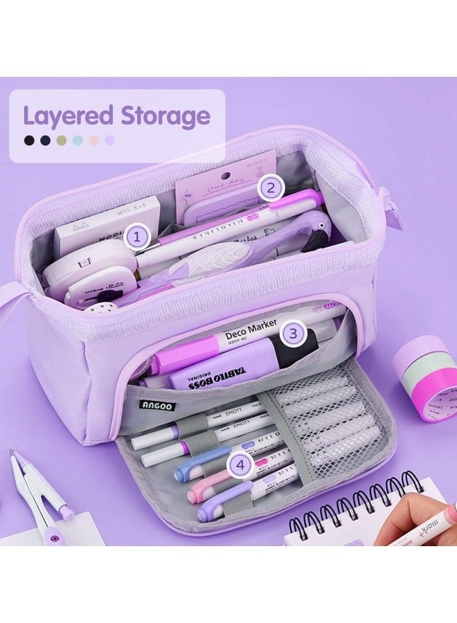 GGEROU Pencil Case For Girls Boys Secondary School, Multi Compartment Pencil Pouch Stationery Organizer,Aesthetic Pencil Bag Purple - Image 5