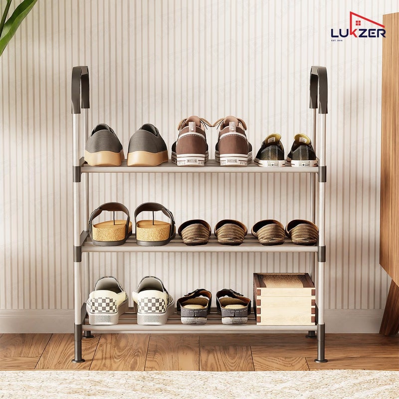 لوكزر حامل أحذية من الفولاذ المقاوم للصدأ من Lukzer – تخزين أنيق ومضغوط للمدخل – منظم أحذية فعال لأي منزل (3 طبقات) - Image 5