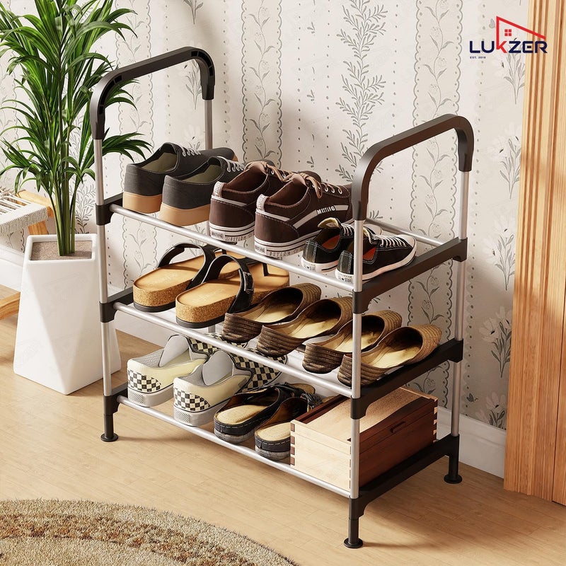 لوكزر حامل أحذية من الفولاذ المقاوم للصدأ من Lukzer – تخزين أنيق ومضغوط للمدخل – منظم أحذية فعال لأي منزل (3 طبقات) - Image 3