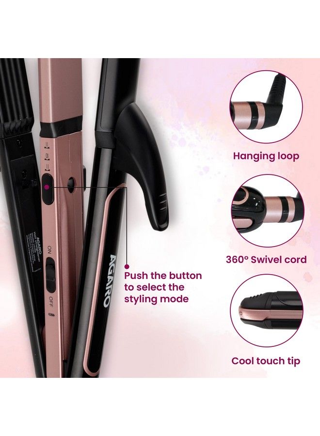 AGARO Hs1119 3In1 Hair Styler Straightner Crimper Curler For Women Variable Style Settings Keratin Infused Ceramic Coated Plate Colour Black & Rose Gold - Image 5