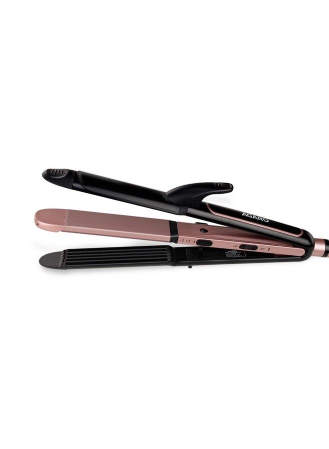 AGARO Hs1119 3In1 Hair Styler Straightner Crimper Curler For Women Variable Style Settings Keratin Infused Ceramic Coated Plate Colour Black & Rose Gold - Image 2