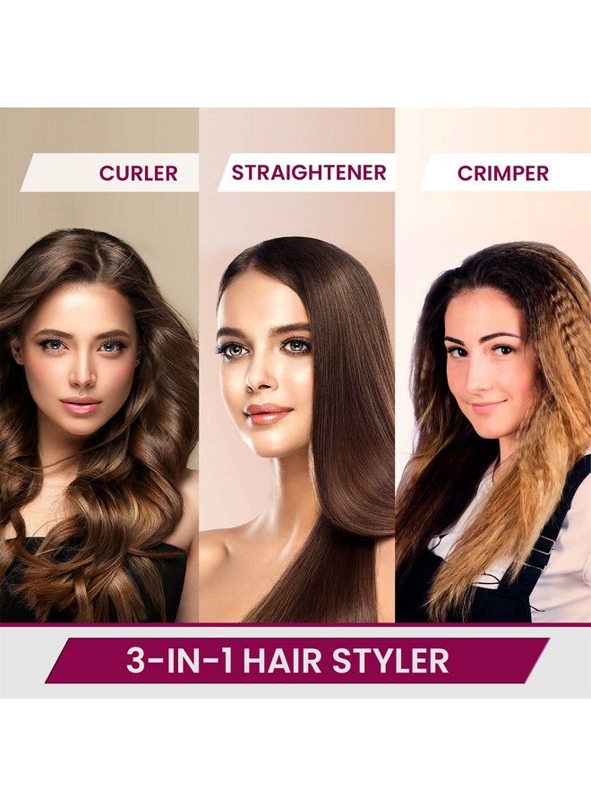 AGARO Hs1119 3In1 Hair Styler Straightner Crimper Curler For Women Variable Style Settings Keratin Infused Ceramic Coated Plate Colour Black & Rose Gold - Image 3
