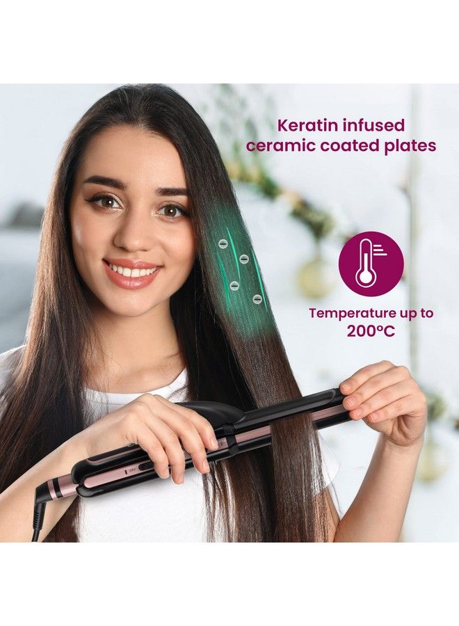 AGARO Hs1119 3In1 Hair Styler Straightner Crimper Curler For Women Variable Style Settings Keratin Infused Ceramic Coated Plate Colour Black & Rose Gold - Image 4