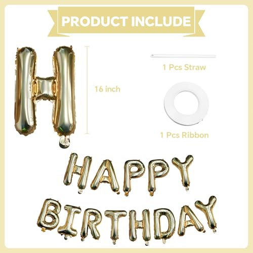 KALOR Light Gold Happy Birthday Balloons Banner 16 Inch Mylar Foil Letters Balloon Sign for Birthday Party Decorations Photo Booth Backdrop - Image 5