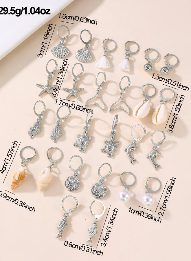 Take Two  Set of 13 - Starfish and Shell Hoop Earrings for Women | Best Price UAE