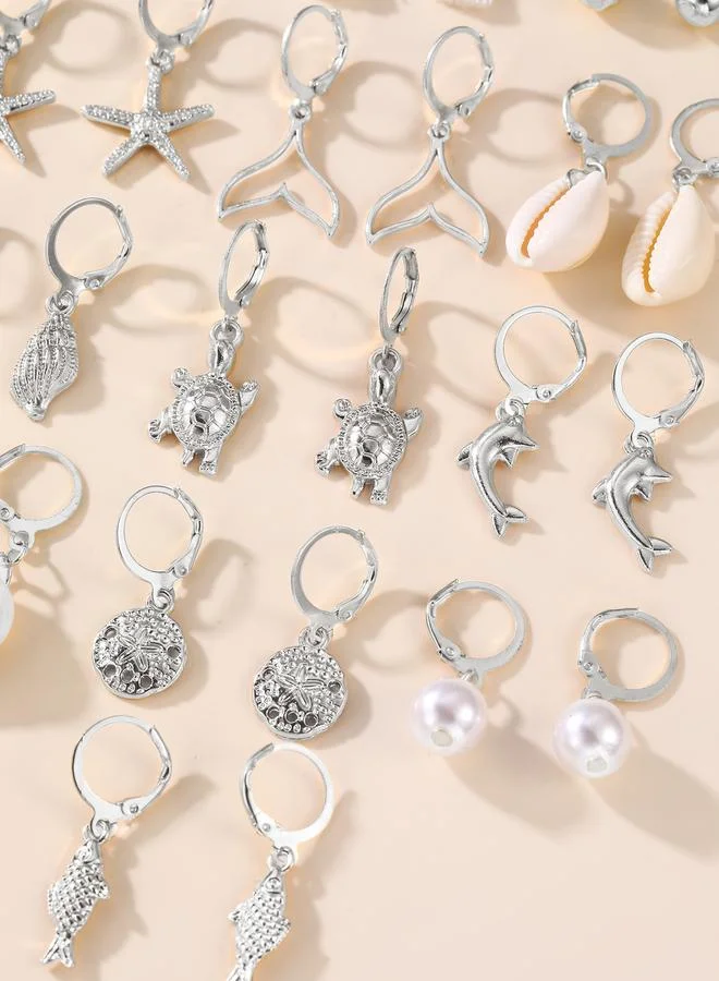 تايك تو Set of 13 - Starfish and Shell Hoop Earrings