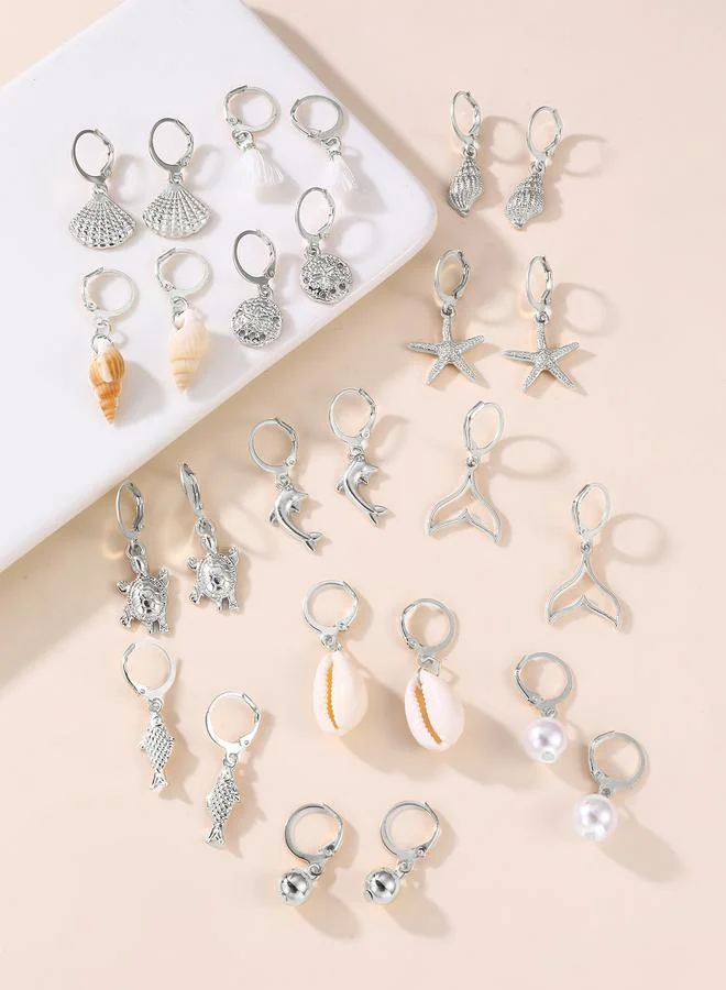 تايك تو Set of 13 - Starfish and Shell Hoop Earrings