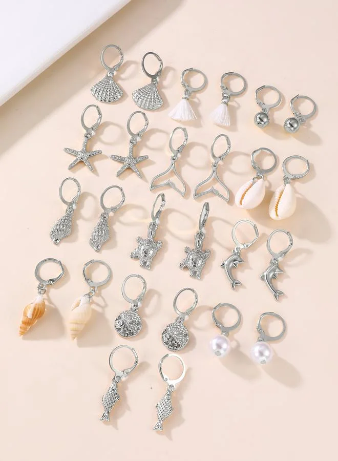 Take Two  Set of 13 - Starfish and Shell Hoop Earrings for Women | Best Price UAE