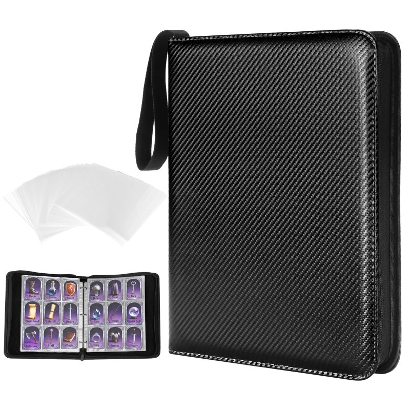 MAXECHO 9 Pocket Trading Card Binder, 1008 Pockets in 56 Removable Double-Sided Sleeves, PU Zip Card Collection Storage Organizer Album for Baseball, MTG, TCG, Sports. Black - Image 1