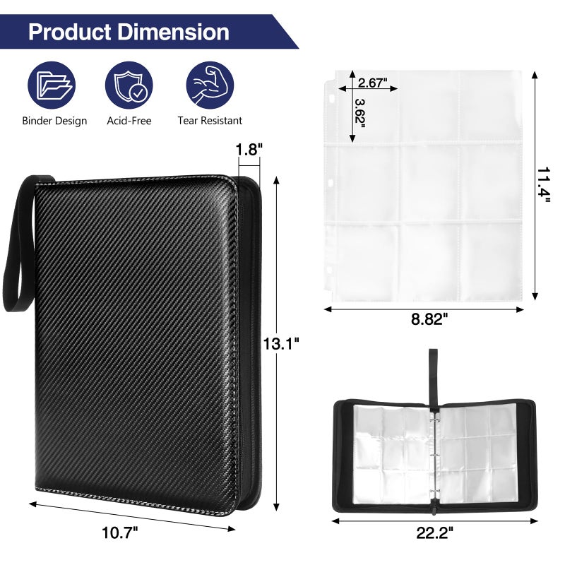 MAXECHO 9 Pocket Trading Card Binder, 1008 Pockets in 56 Removable Double-Sided Sleeves, PU Zip Card Collection Storage Organizer Album for Baseball, MTG, TCG, Sports. Black - Image 2