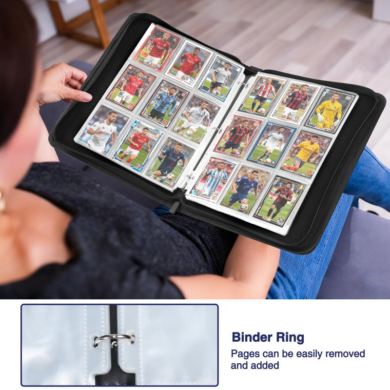 MAXECHO 9 Pocket Trading Card Binder, 1008 Pockets in 56 Removable Double-Sided Sleeves, PU Zip Card Collection Storage Organizer Album for Baseball, MTG, TCG, Sports. Black - Image 5