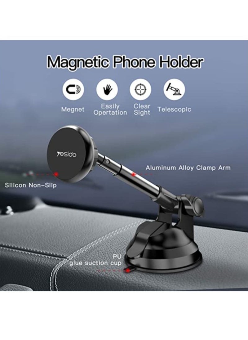 Phone Planet Yesido Magnetic car Phone Mount, with 6 Powerfull Magnets Adjustable Telescopic Arm Dashboard Wind Shield car Phone Mount Holder,Strong Suction Cup for iPhone, Android  - Image 1