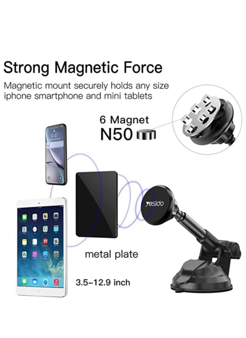 Phone Planet Yesido Magnetic car Phone Mount, with 6 Powerfull Magnets Adjustable Telescopic Arm Dashboard Wind Shield car Phone Mount Holder,Strong Suction Cup for iPhone, Android  - Image 2
