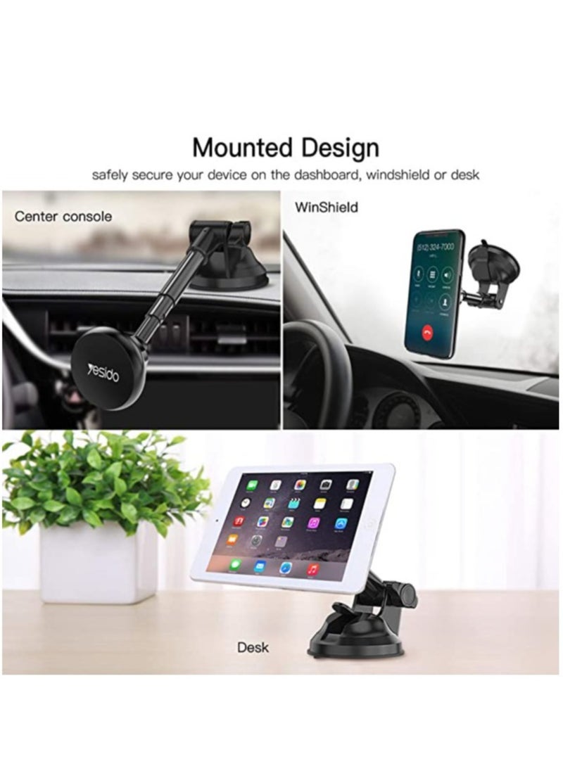 Phone Planet Yesido Magnetic car Phone Mount, with 6 Powerfull Magnets Adjustable Telescopic Arm Dashboard Wind Shield car Phone Mount Holder,Strong Suction Cup for iPhone, Android  - Image 3