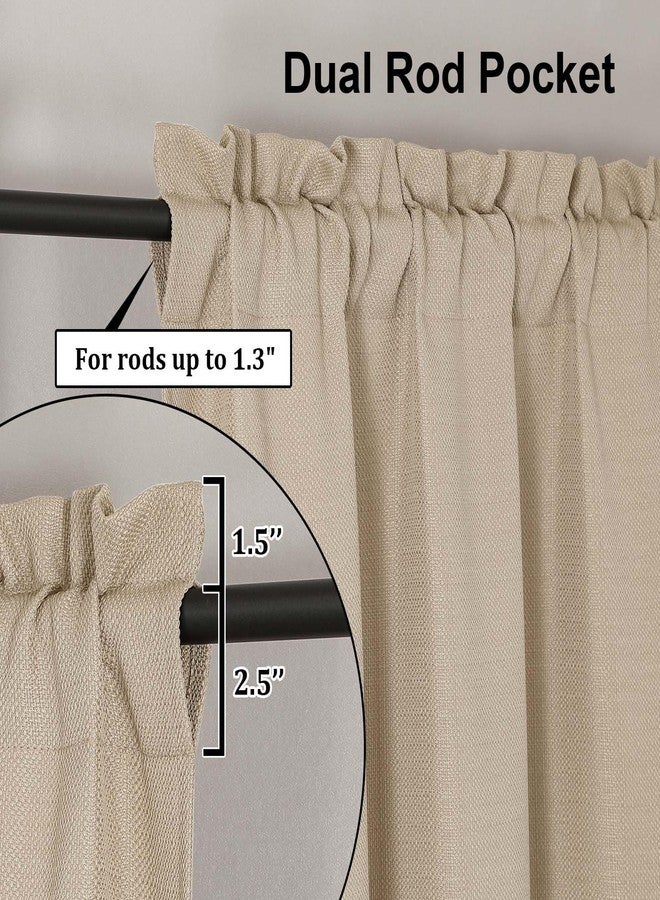 Lecloud Bessie Kitchen Curtains 36 Inch Length 2 Pcs, Faux Linen Slub Textured Light-Filtering Short Curtains for Small Windows,Small Curtain for Bathroom Basement, Each 30 W x 36 L, Linen Color - Image 2