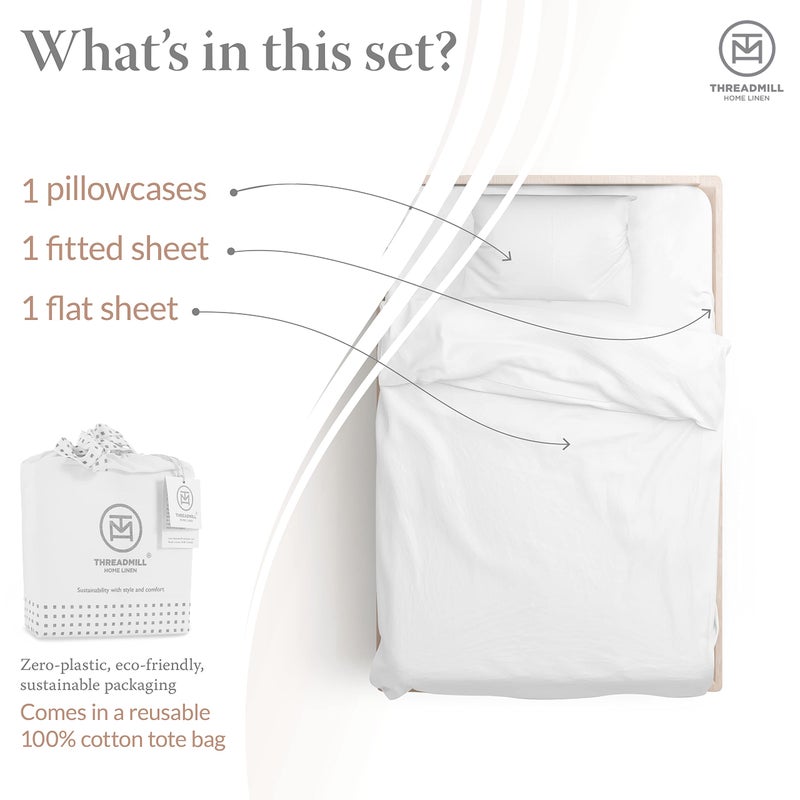 Threadmill - Twin Sheets Sets Soft 100% Cotton Cooling Sheets Deep Pocket Snug Fit Elastic  500 Thread Count  3-Pc  Hotel Quality Bed Sheets  Beats Egyptian Cotton Claim (Pure White) - Image 3