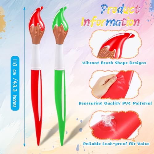 VercanMonth 2 Pcs 433 Inch Inflatable Paintbrush Balloons Art Painting Party Decorations Large Blow up Paint Splatter Party Easter Decor Prop Kit for Birthday DecorRed Green - Image 5