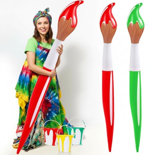 VercanMonth 2 Pcs 433 Inch Inflatable Paintbrush Balloons Art Painting Party Decorations Large Blow up Paint Splatter Party Easter Decor Prop Kit for Birthday DecorRed Green - Image 1