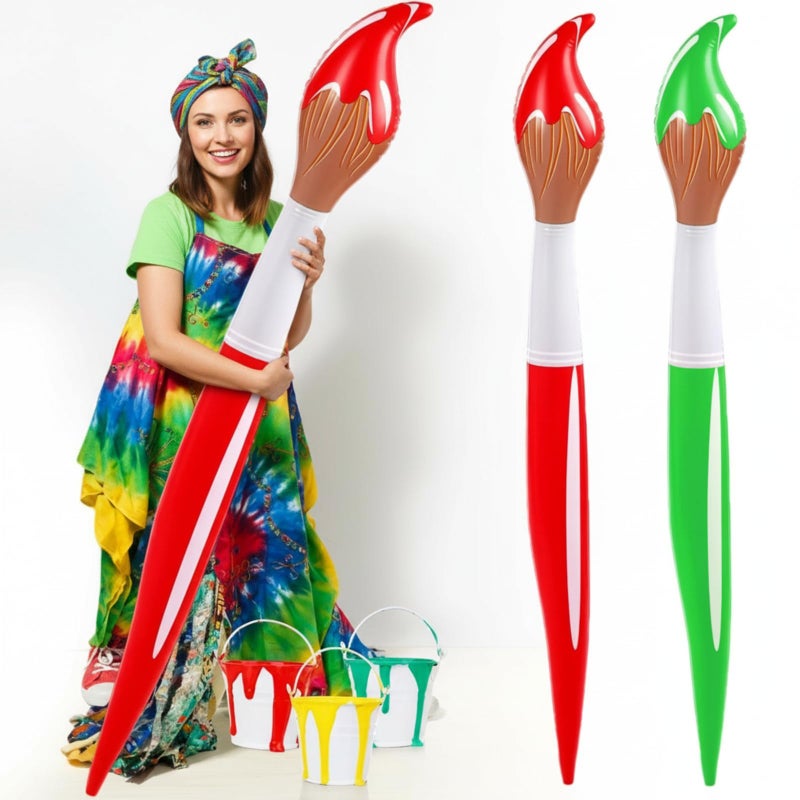 VercanMonth 2 Pcs 433 Inch Inflatable Paintbrush Balloons Art Painting Party Decorations Large Blow up Paint Splatter Party Easter Decor Prop Kit for Birthday DecorRed Green - Image 3