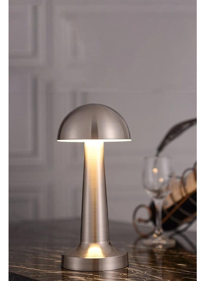 MiniHome - Mushroom Model Rechargeable Retro Table Lamp with Dimmer Silver - Image 1