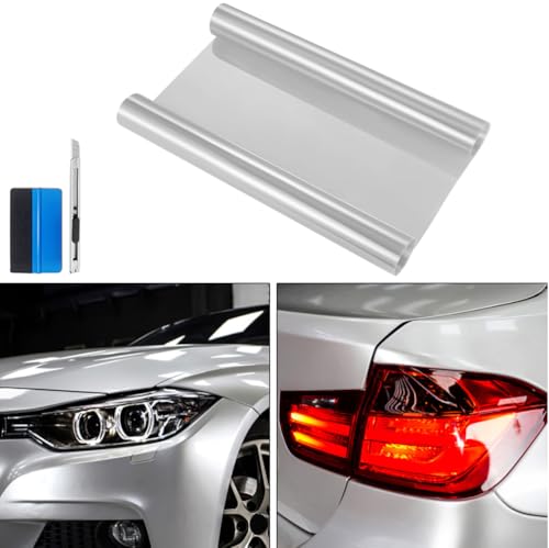 fangfei 12 by 48 inches Self Adhesive Auto Car Tint Headlight Taillight Fog Light Vinyl Smoke Film Sheet Sticker Cover (Transparent) - Image 1